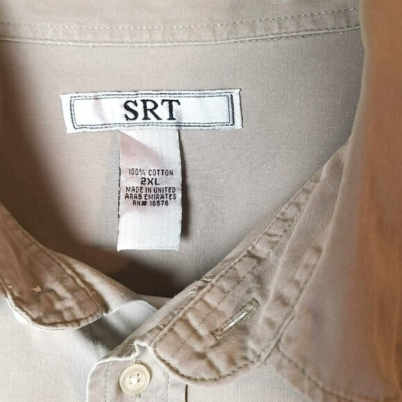 SRT Mens 2XL Long Sleeve Button Down Casual Shirt 100% Cotton Khaki Brown Beige - Picture 4 of 10